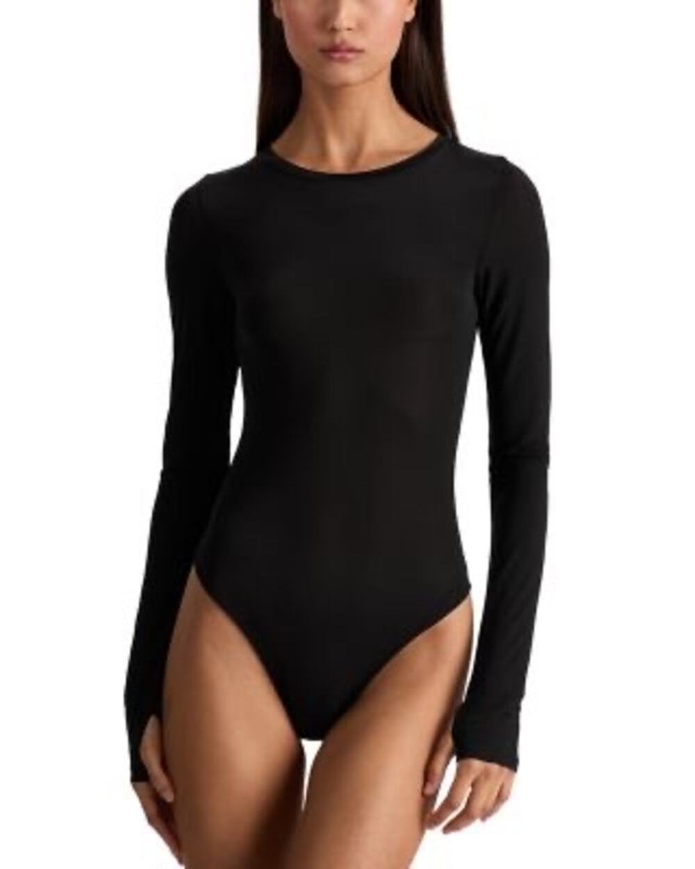 Alice + Olivia Bodysuit SZ Medium Black Hottie Long Sleeve NWT Crew Sheer $275